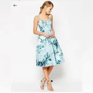 Asos salon rose print bandeau midi prom dress sales